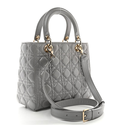 Christian Dior Pearly Lambskin Cannage Medium Lady Dior Grey 3 of 10