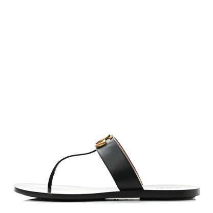 Gucci Calfskin GG Marmont Thong Sandals 40 Black 1 of 8