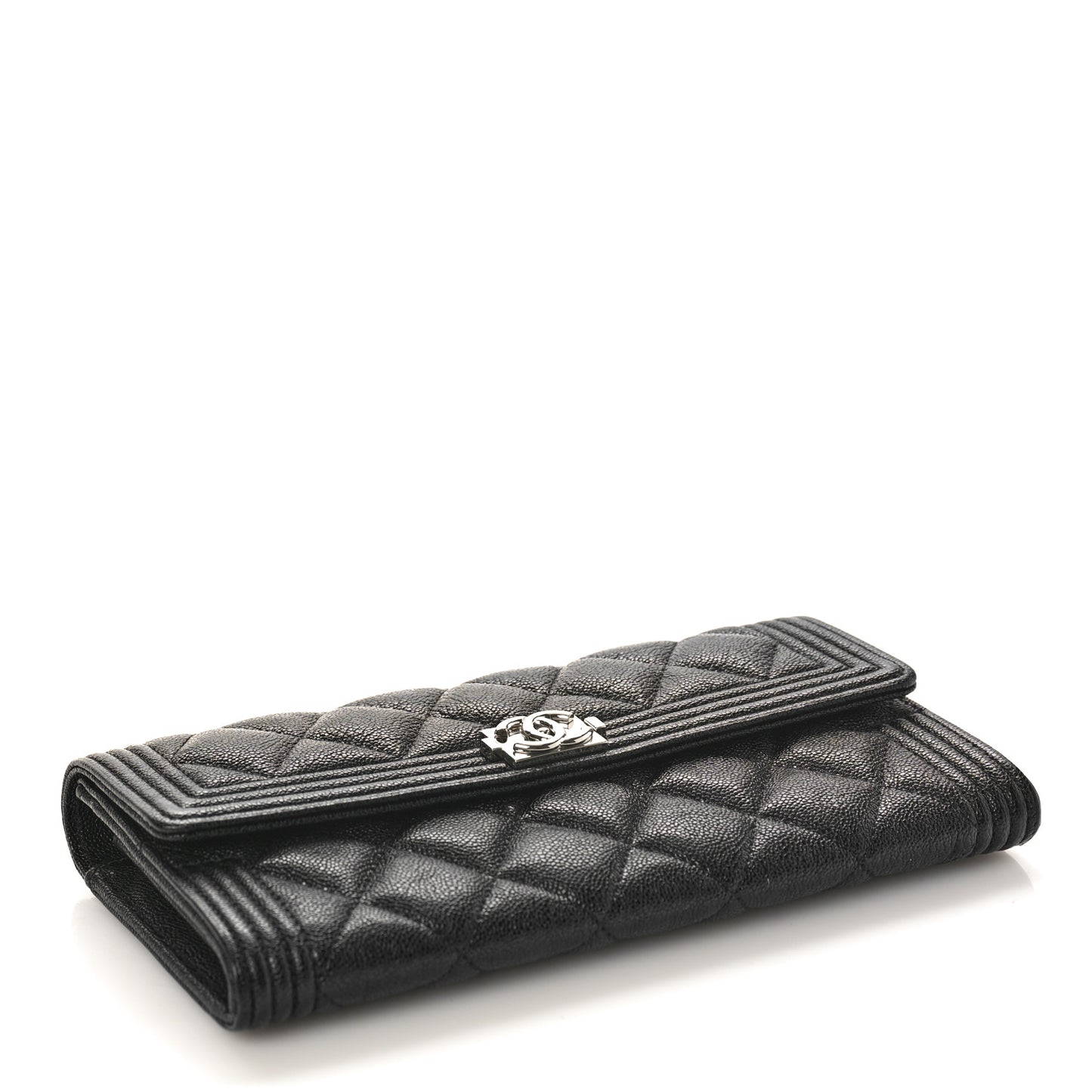 Caviar Quilted Large Boy Gusset Flap Wallet Black