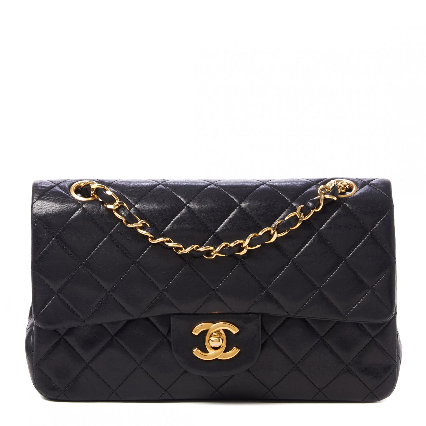 Lambskin Quilted Small Double Flap Black