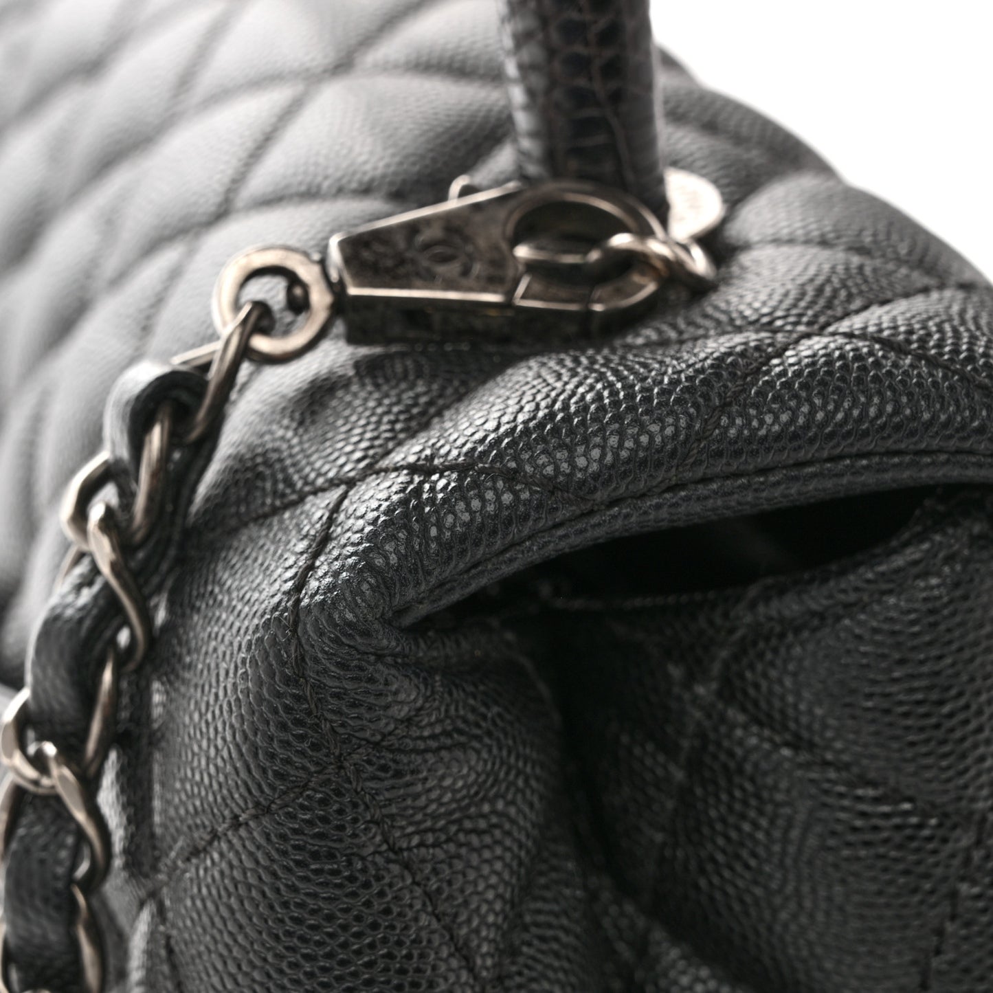 Caviar Lizard Embossed Quilted Small Coco Handle Flap Black