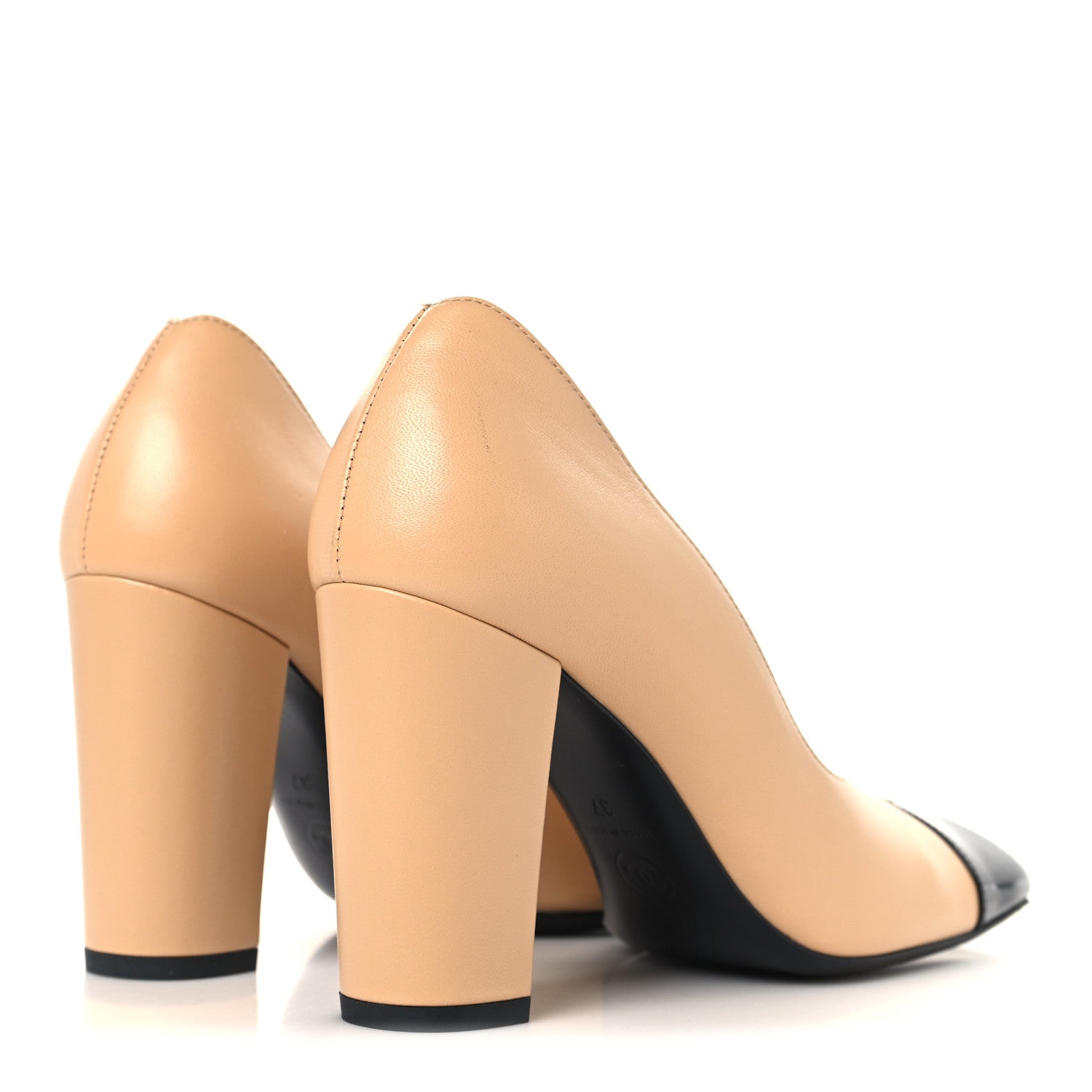 Chanel Lambskin Patent Calfskin Cap Toe Pumps 37 Beige Black 5 of 10