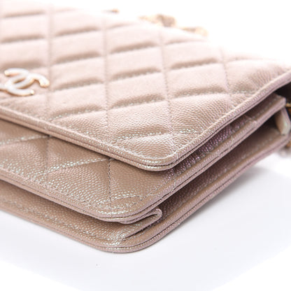 Chanel Iridescent Caviar Quilted Wallet On Chain WOC Beige 6 of 12