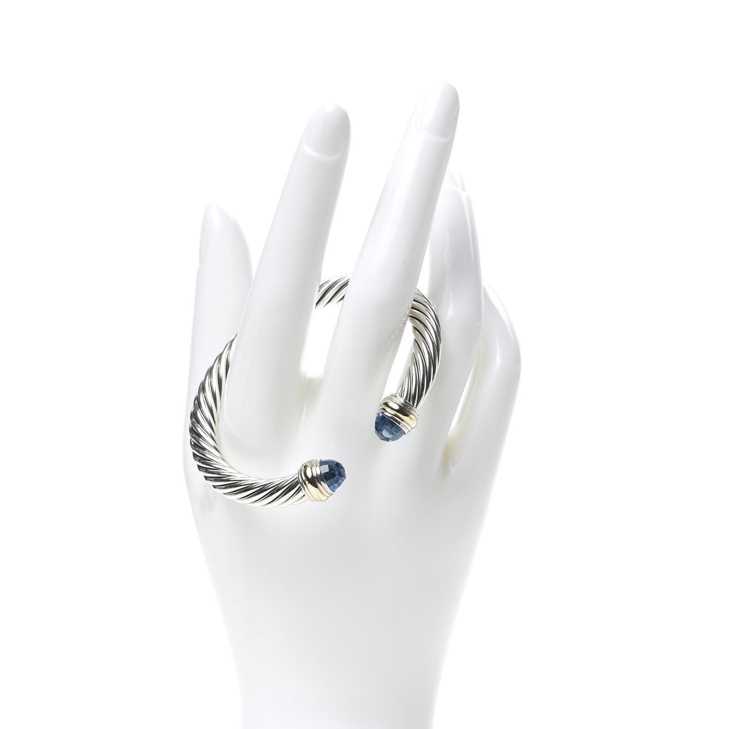 Sterling Silver 14K Yellow Gold Blue Topaz 7mm Cable Classics Bracelet