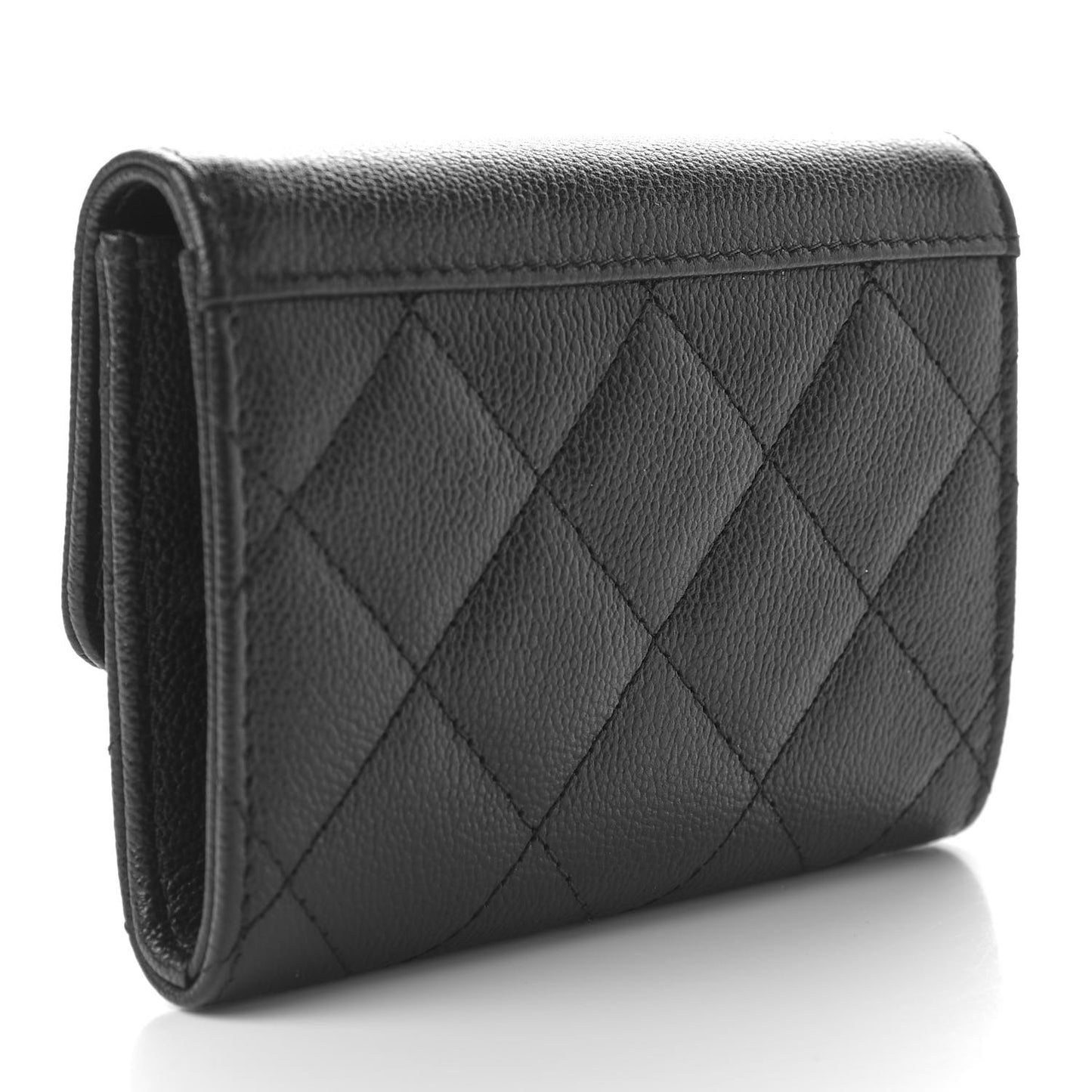Grained Calfskin Quilted CC Box Compact Flap Wallet Black