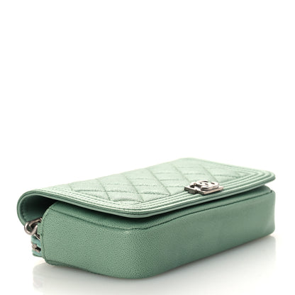 Chanel Caviar Quilted Boy Phone Holder Wallet On Chain Green 4 of 13