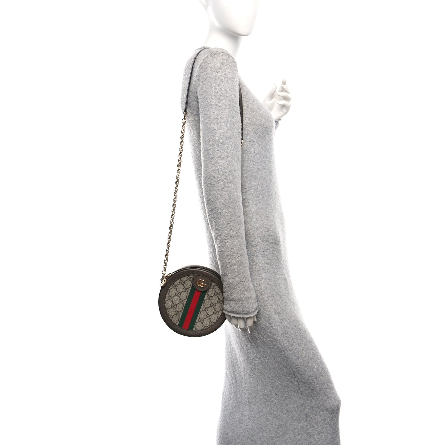 GG Supreme Monogram Web Mini Ophidia Round Shoulder Bag Brown