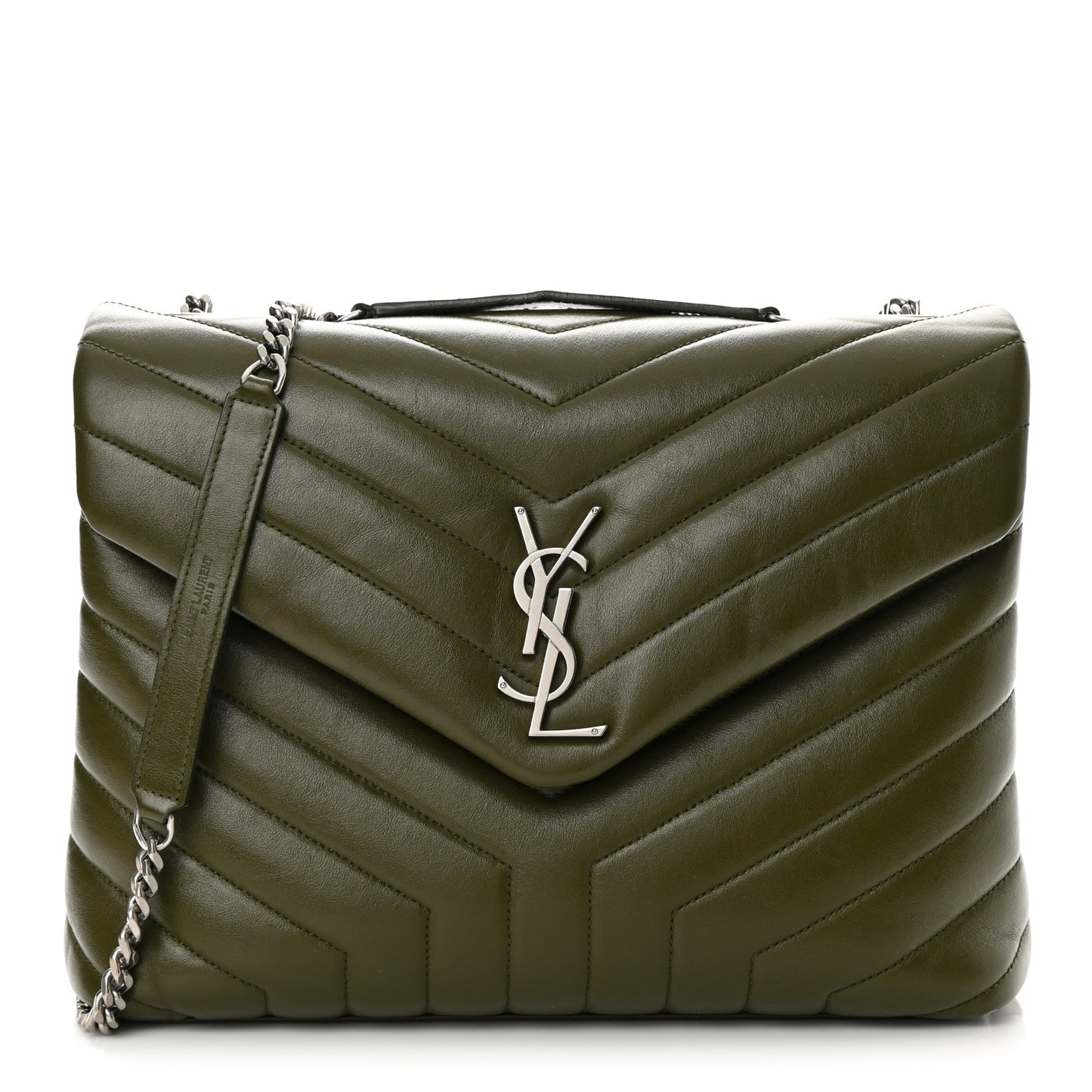 Calfskin Y Quilted Monogram Medium Loulou Chain Satchel Military Olive