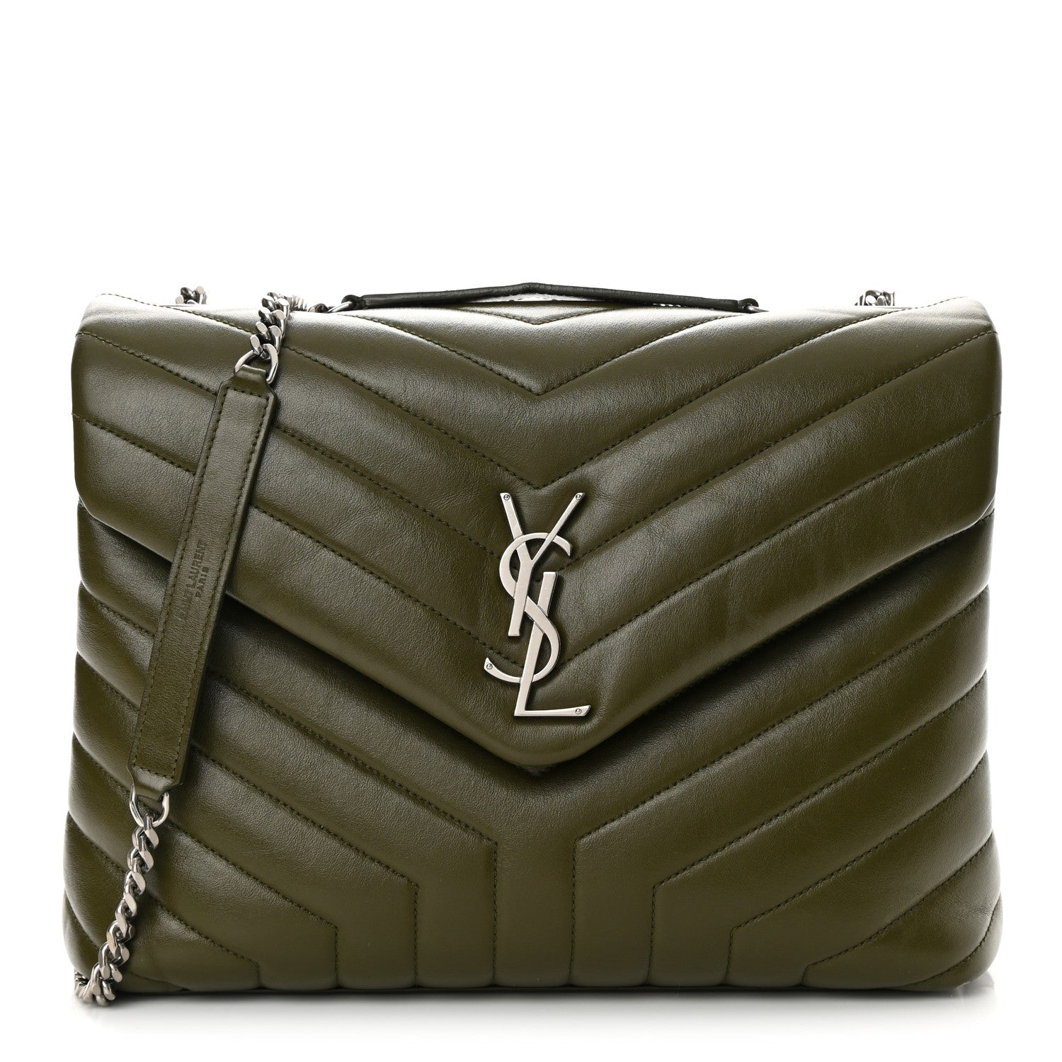 Saint Laurent Calfskin Y Quilted Monogram Medium Loulou Chain Satchel Military Olive 1 of 17