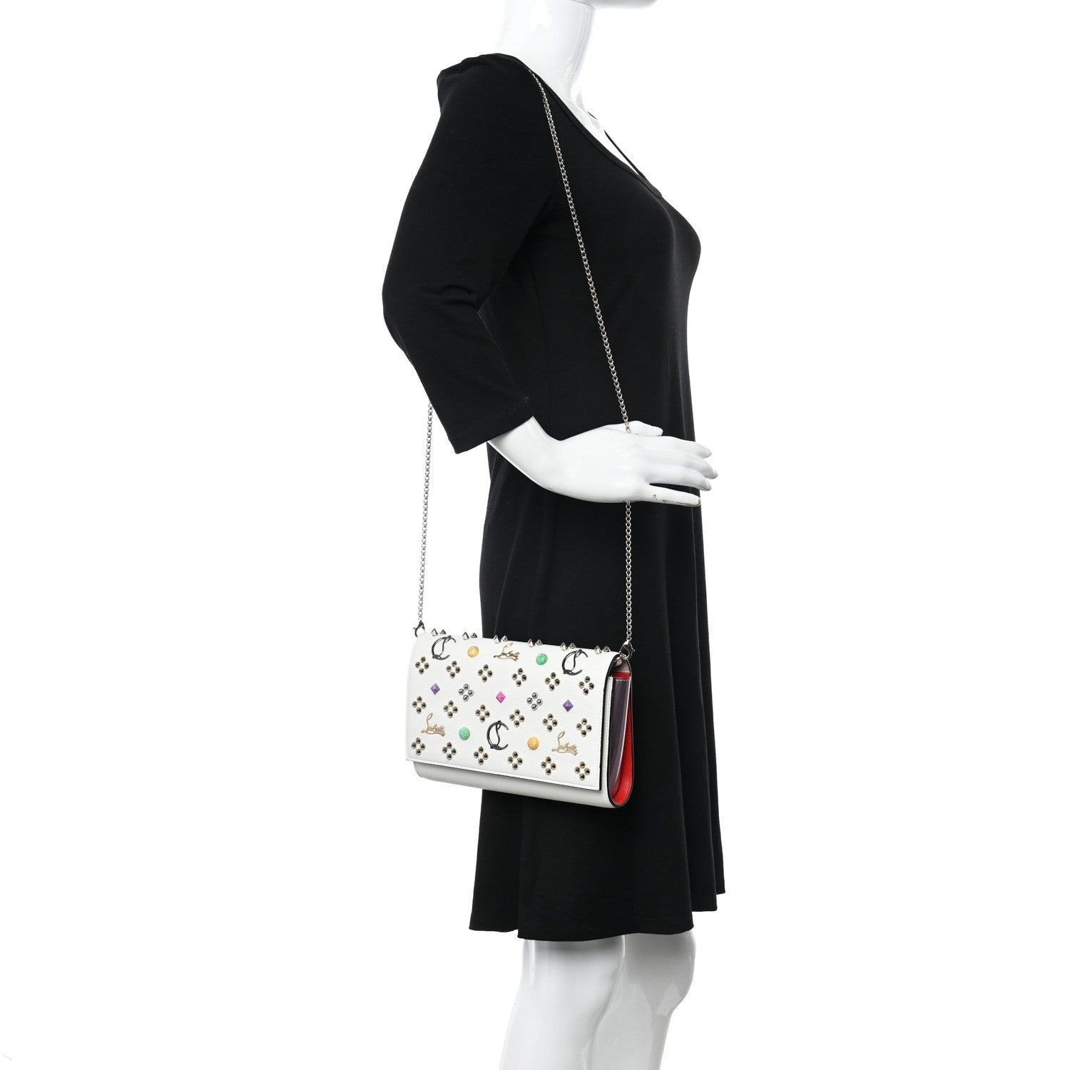 Christian Louboutin Calfskin Spikes Loubinthesky Paloma Clutch White 2 of 10