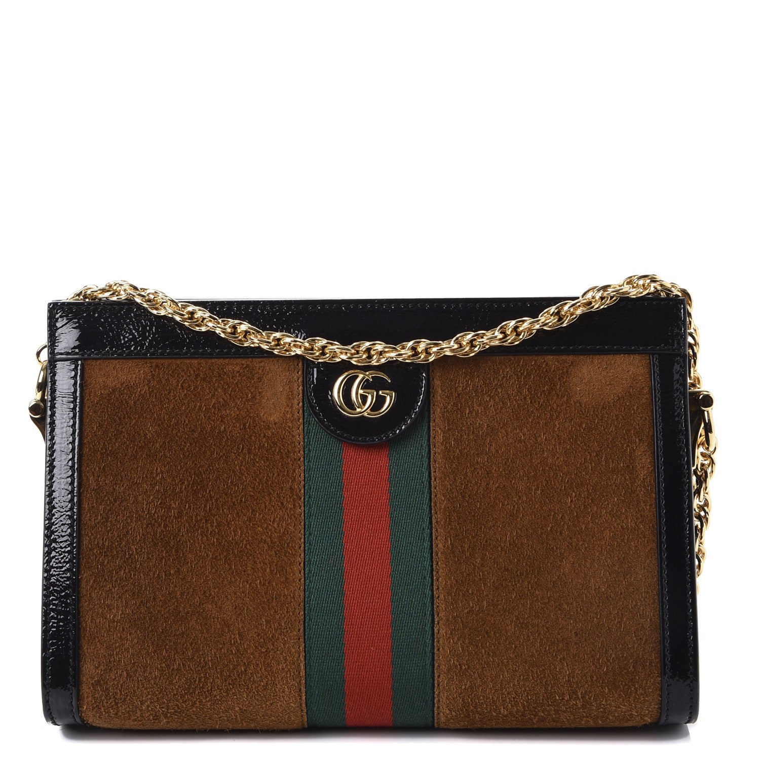 Gucci Suede Patent Web Small Ophidia Chain Shoulder Bag Nocciola Black 1 of 8