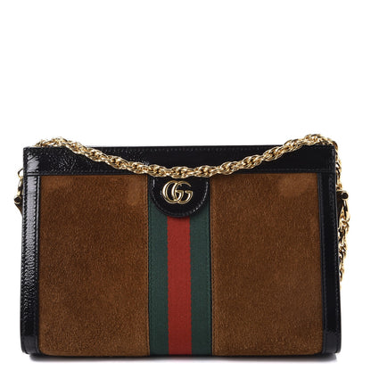 Gucci Suede Patent Web Small Ophidia Chain Shoulder Bag Nocciola Black 1 of 8