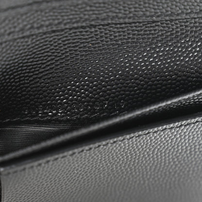 Saint Laurent Grain De Poudre Matelasse Chevron Monogram Compact Zip Around Wallet Black 7 of 9