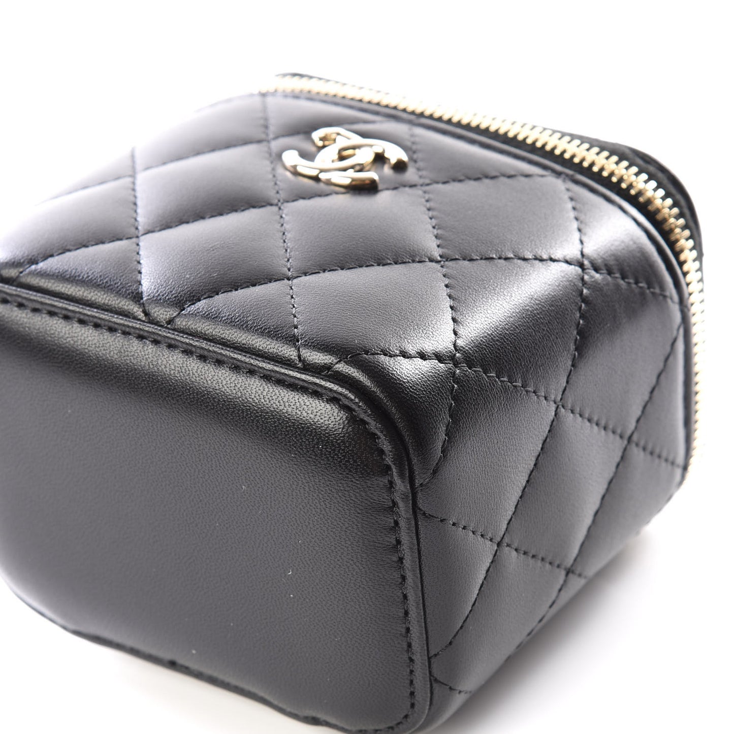Lambskin Quilted Mini Vanity Case With Chain Black