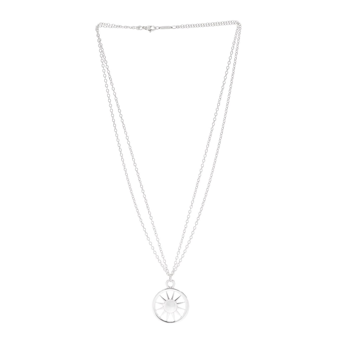 Sterling Silver Sun Double Chain Pendant Necklace