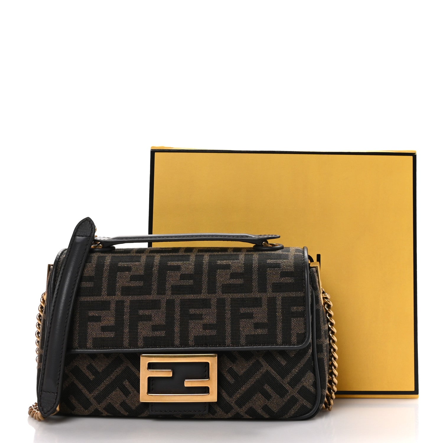 Fendi Fabric Jacquard FF 1974 Midi Chain Baguette Tobacco Moro 11 of 11
