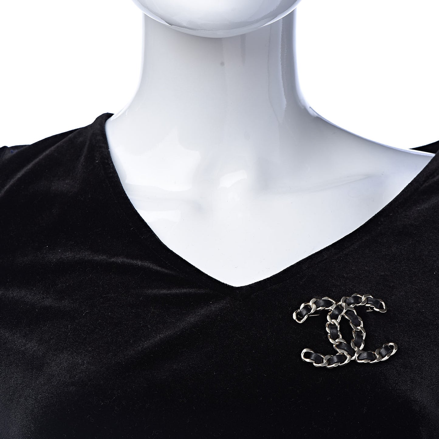Lambskin Chain CC Brooch Black Gold