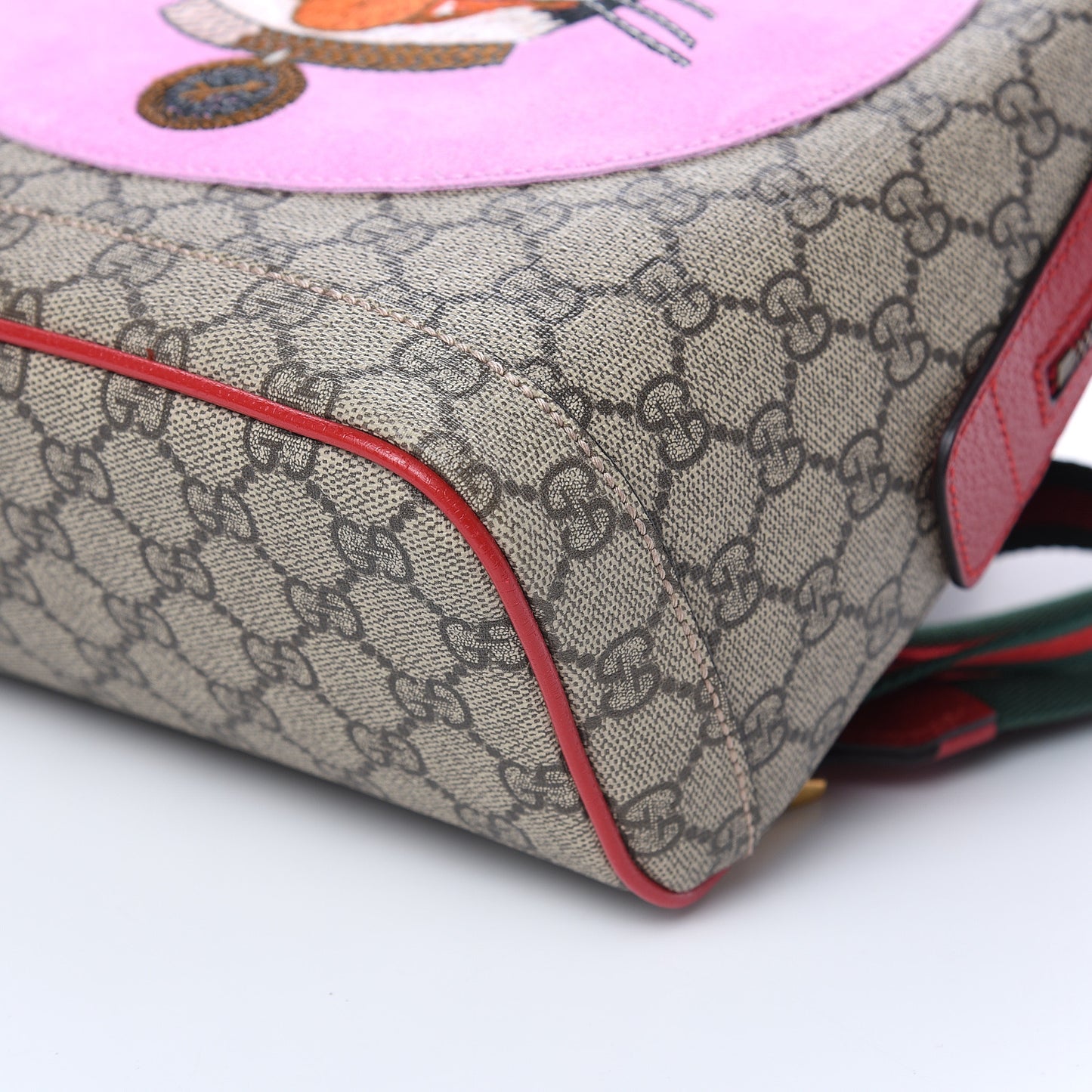 GG Supreme Monogram Web Bosco Patch Dome Backpack Beige Malva Hibiscus Red