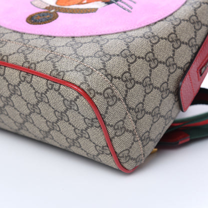 Gucci GG Supreme Monogram Web Bosco Patch Dome Backpack Beige Malva Hibiscus Red 9 of 9