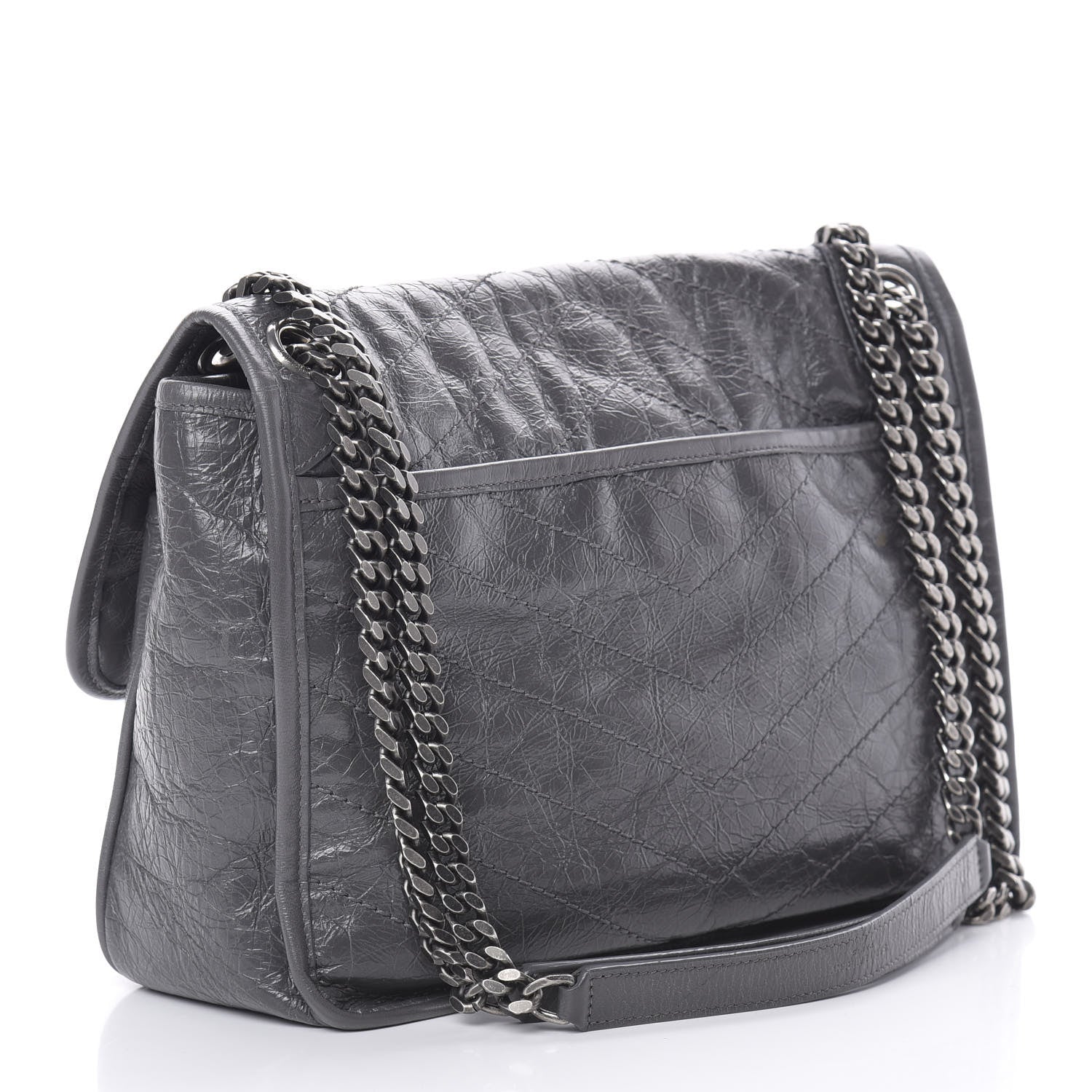 Saint Laurent Crinkled Calfskin Matelasse Monogram Medium Niki Chain Satchel Storm 3 of 12