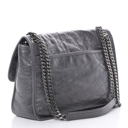 Saint Laurent Crinkled Calfskin Matelasse Monogram Medium Niki Chain Satchel Storm 3 of 12