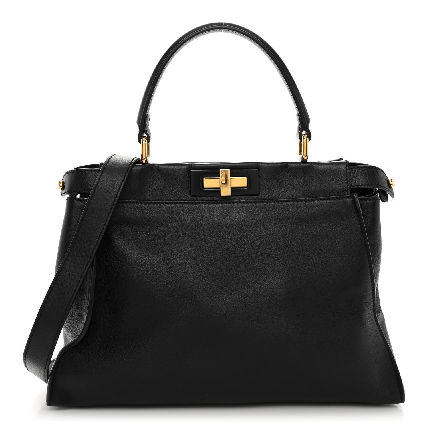 Fendi Vitello Seta Shiny Nappa Medium Peekaboo Iconic Satchel Black 1 of 10