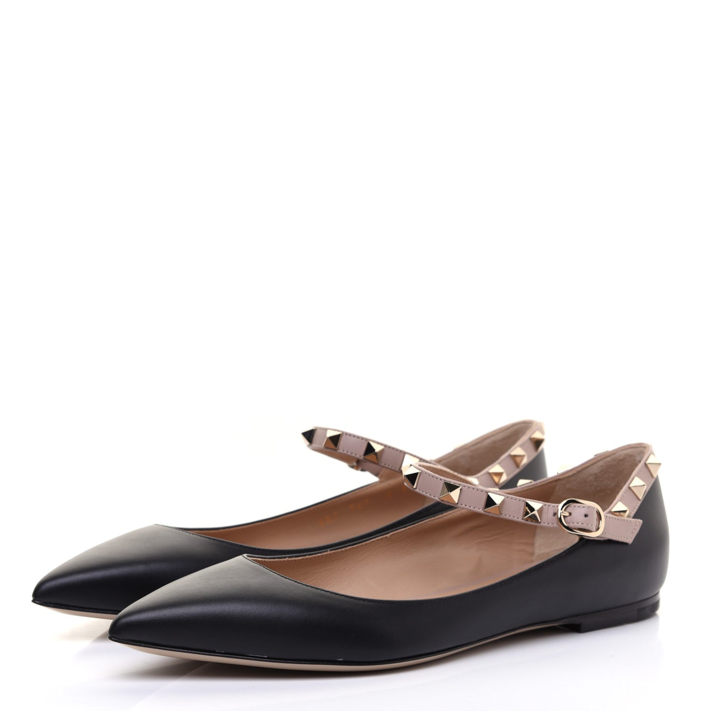 Nappa Rockstud Ankle Strap Ballerina Flats 39 Black Poudre