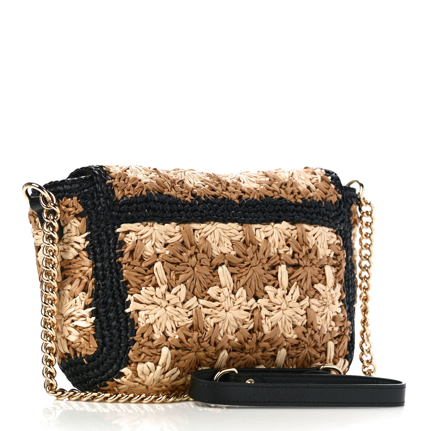 Raffia Azalea Calfskin Crochet Flower Small GG Marmont Shoulder Bag Natural Ecru Black