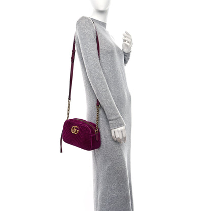 Gucci Velvet Matelasse Small GG Marmont Chain Shoulder Bag Fuchsia Violet Cyclamen 2 of 12