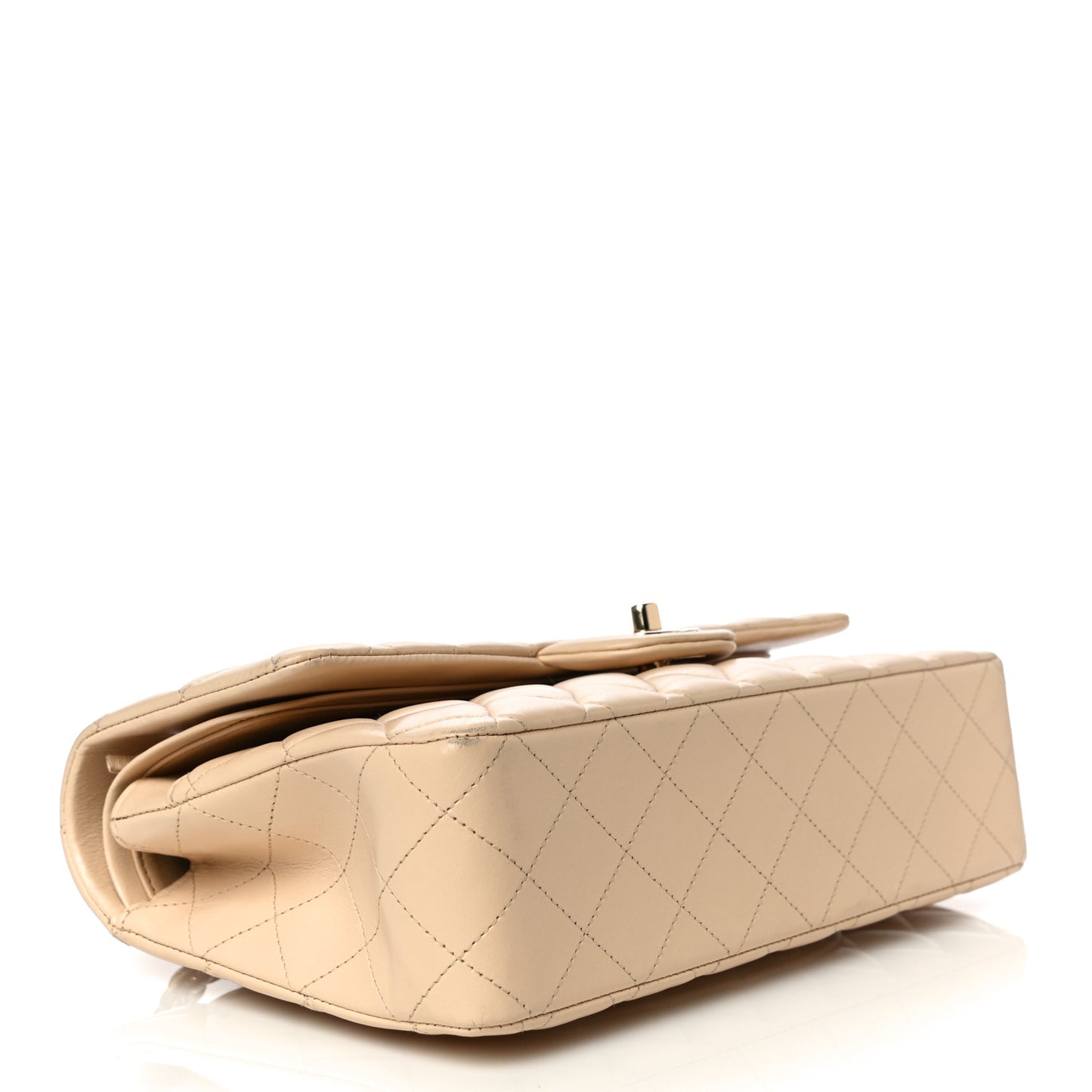 Lambskin Quilted Medium Double Flap Beige