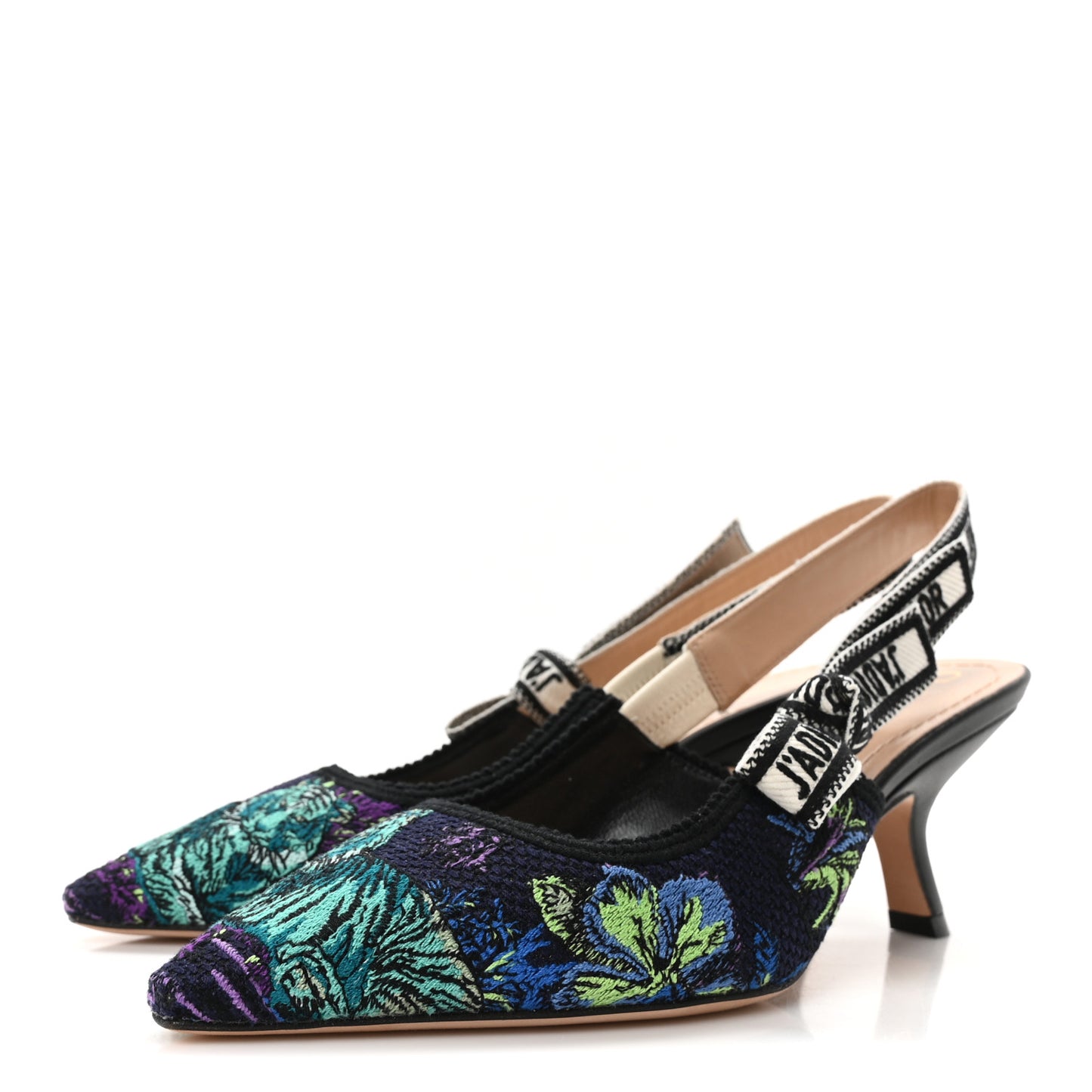 Canvas Embroidered Voyage Cotton Ribbon J'Adior Slingback 65mm Pumps 36 Multicolor