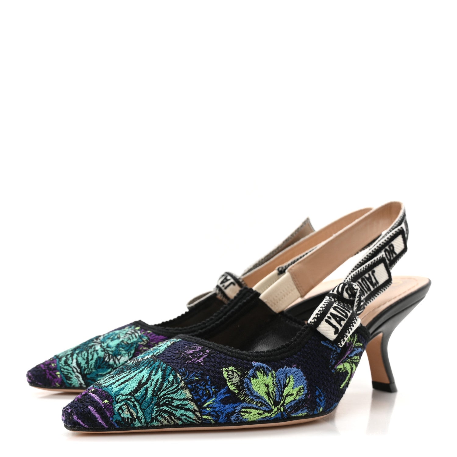 Christian Dior Canvas Embroidered Voyage Cotton Ribbon J'Adior Slingback 65mm Pumps 36 Multicolor 4 of 8