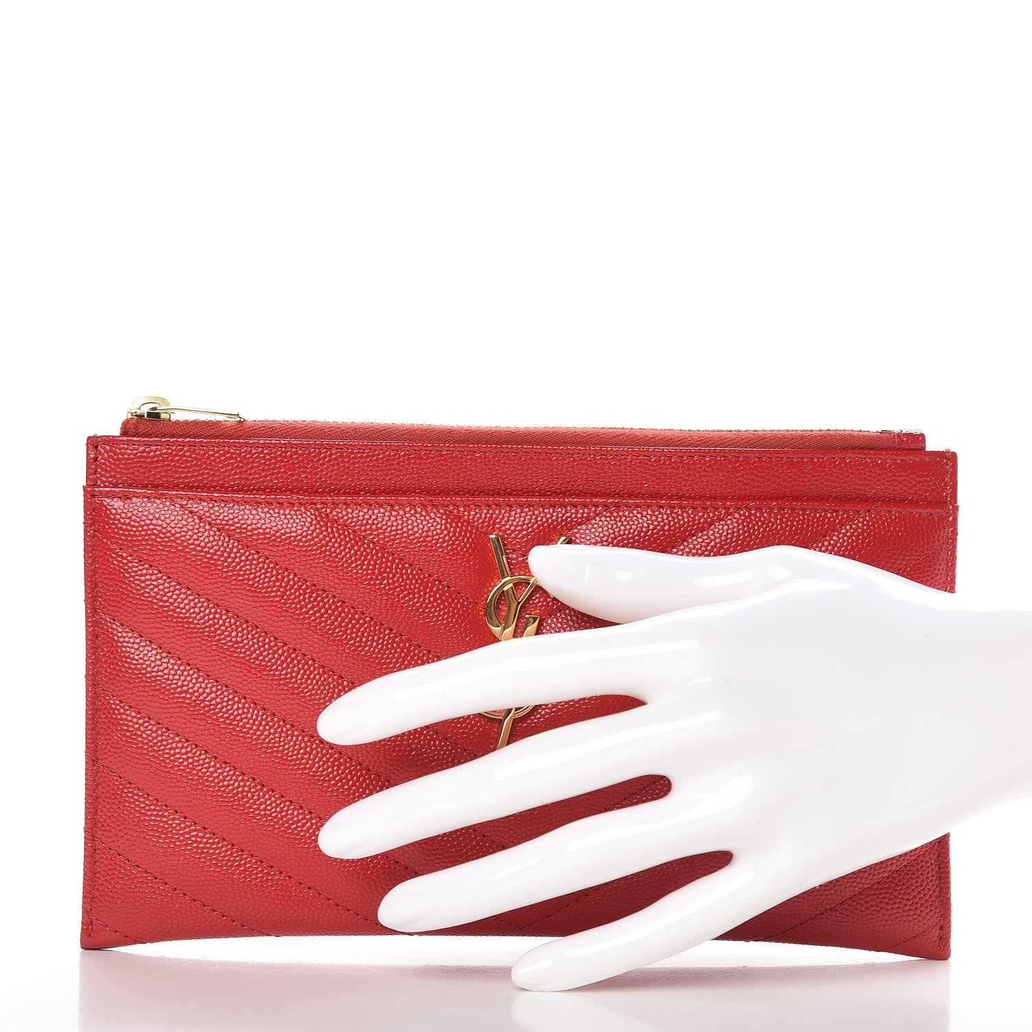 Saint Laurent Grain De Poudre Chevron Monogram Bill Pouch Bandana Red 2 of 8