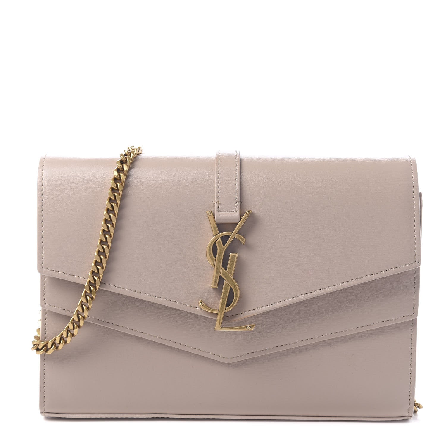 Saint Laurent Smooth Calfskin Sulpice Monogram Chain Wallet Light Natural 1 of 9