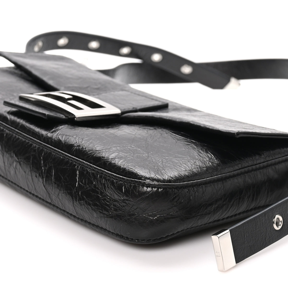 Crackled Calfskin Baguette 26424 Black