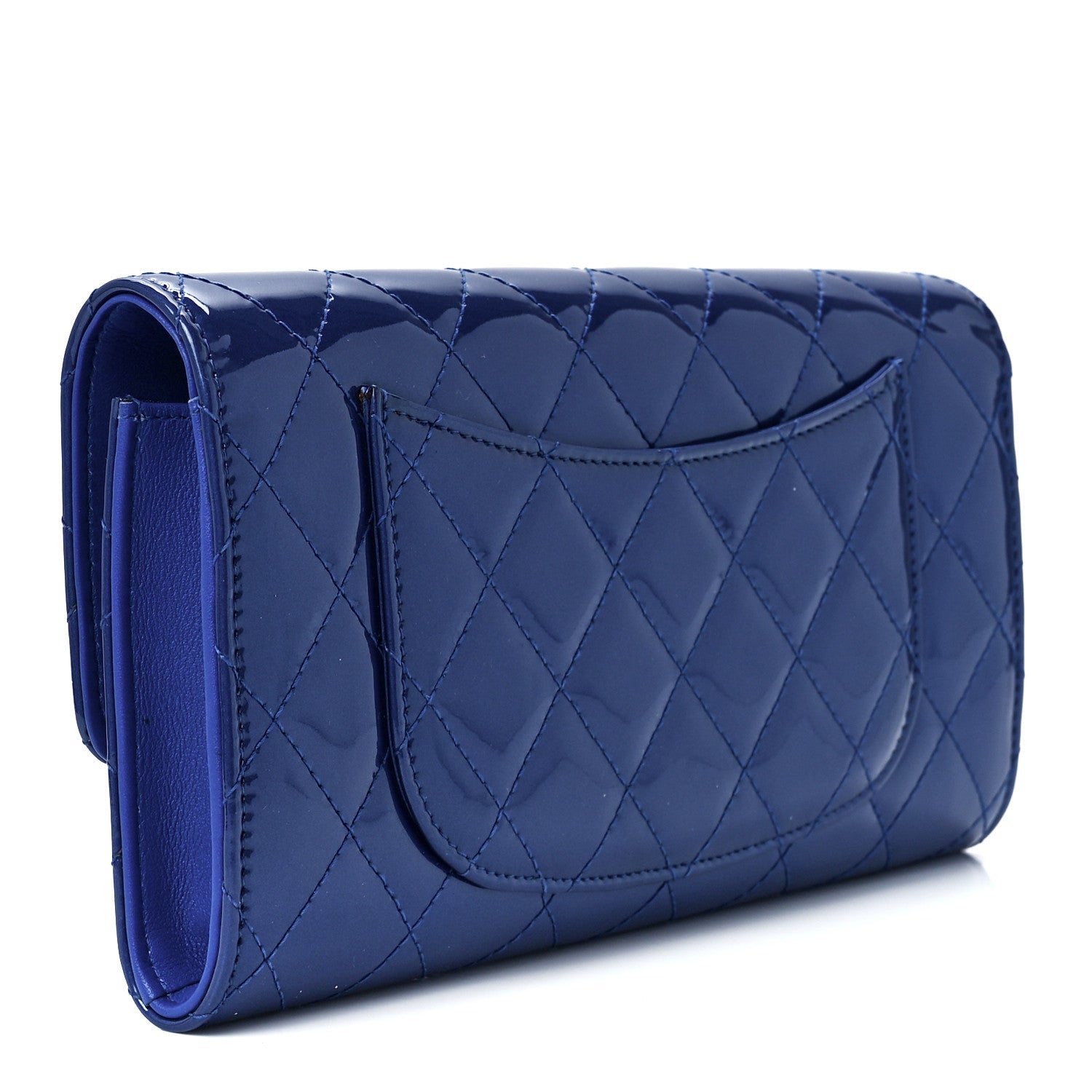 Chanel Patent Calfskin Quilted Flap Clutch Wallet Blue 4 of 17