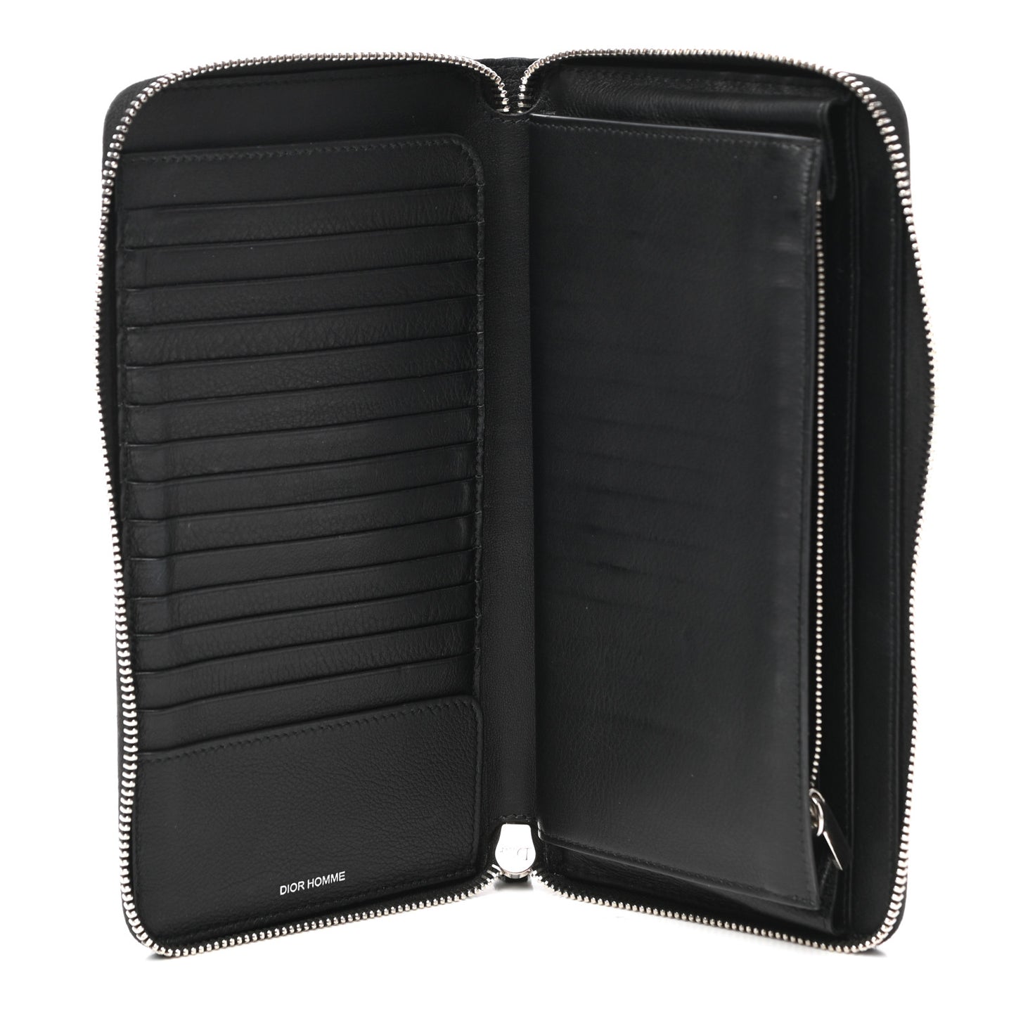 HOMME Calfskin Ribbed Zip Around Wallet Black