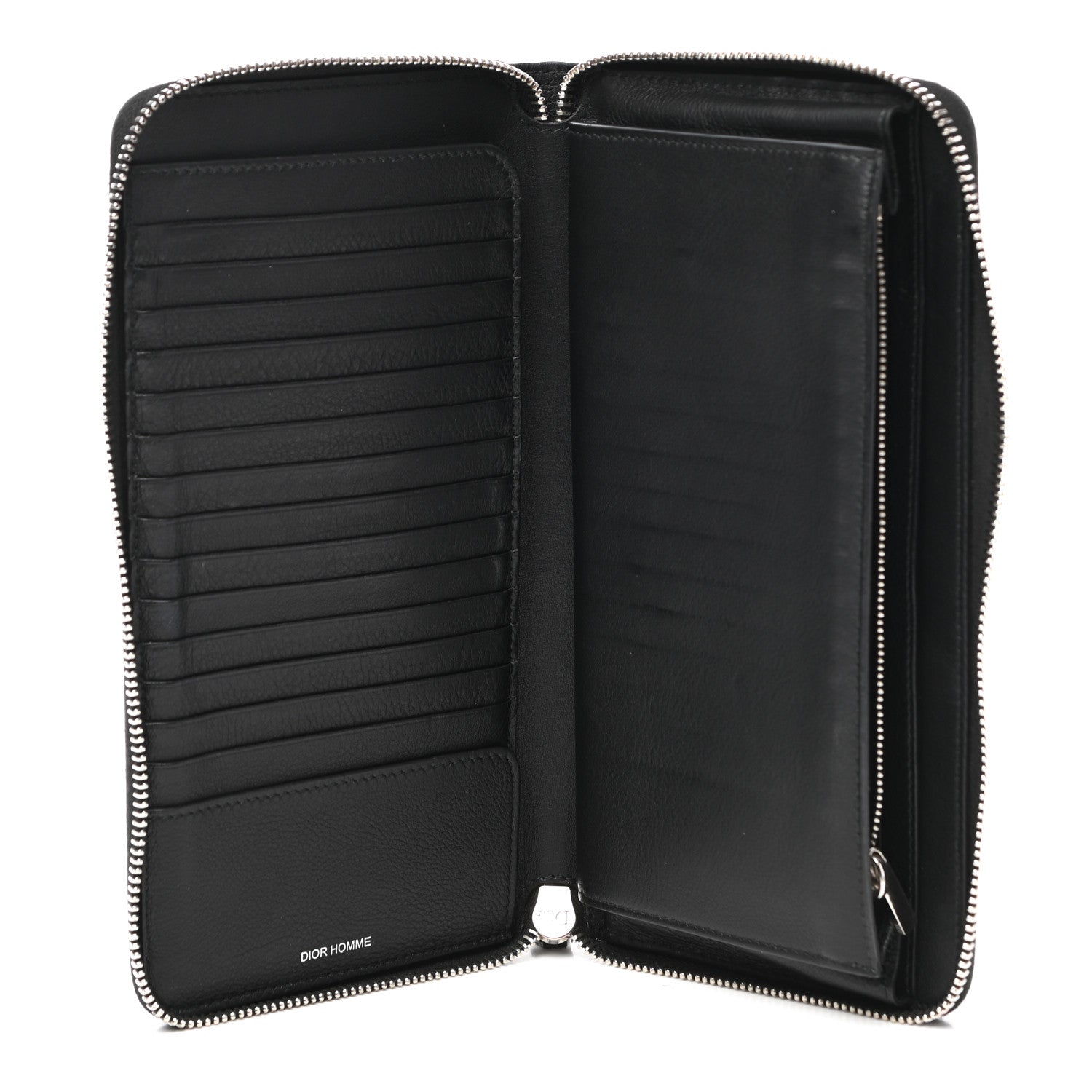 Christian Dior HOMME Calfskin Ribbed Zip Around Wallet Black 5 of 8