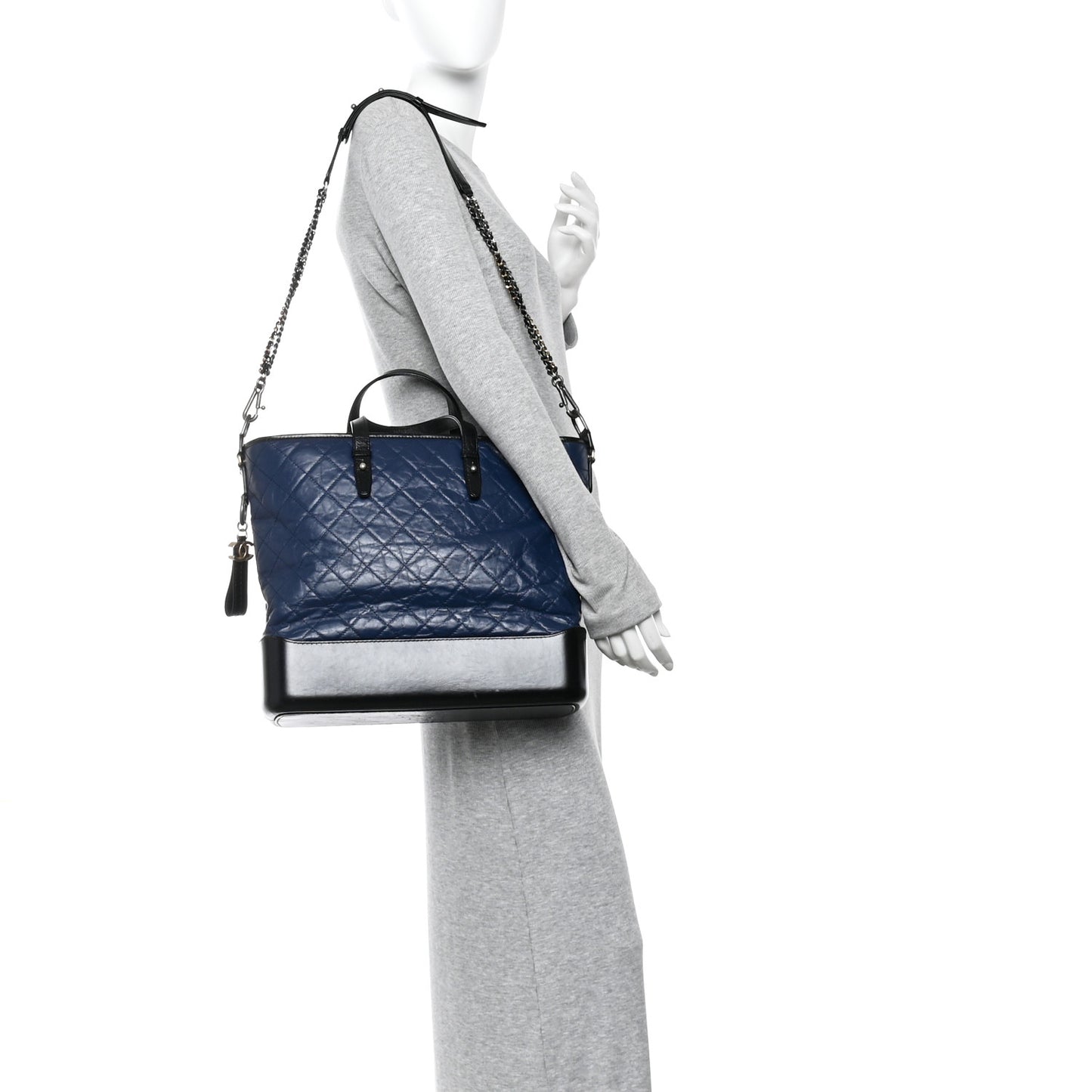 Aged Calfskin Quilted Large Gabrielle Shopping Tote Navy Black