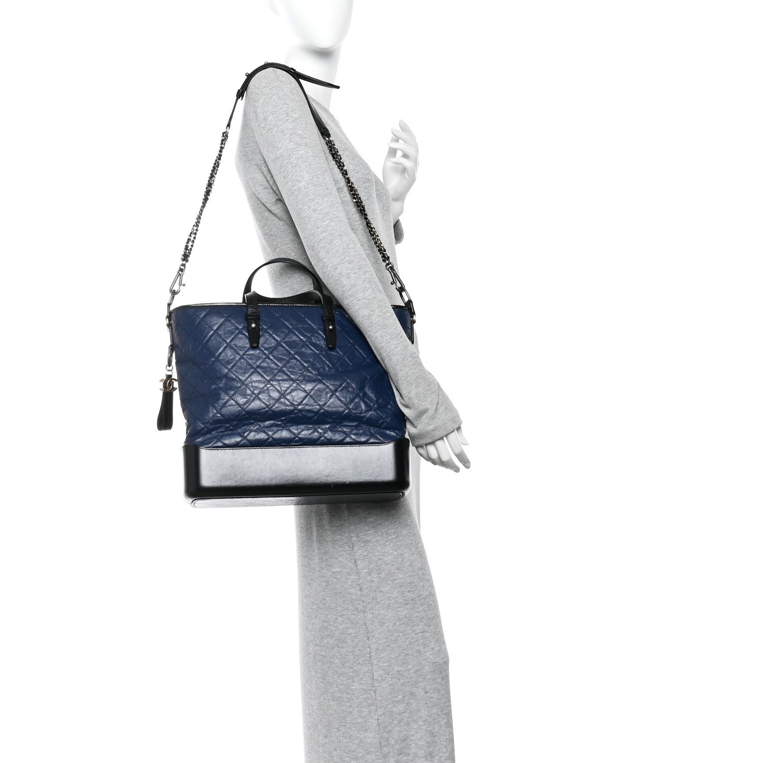Chanel Aged Calfskin Quilted Large Gabrielle Shopping Tote Navy Black 2 of 13