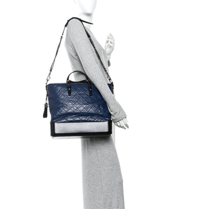 Chanel Aged Calfskin Quilted Large Gabrielle Shopping Tote Navy Black 2 of 13