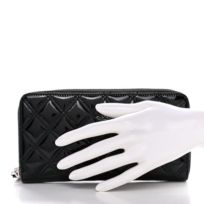 Chanel Patent Quilted Double Stitched Zip Around Wallet Black 2 of 12