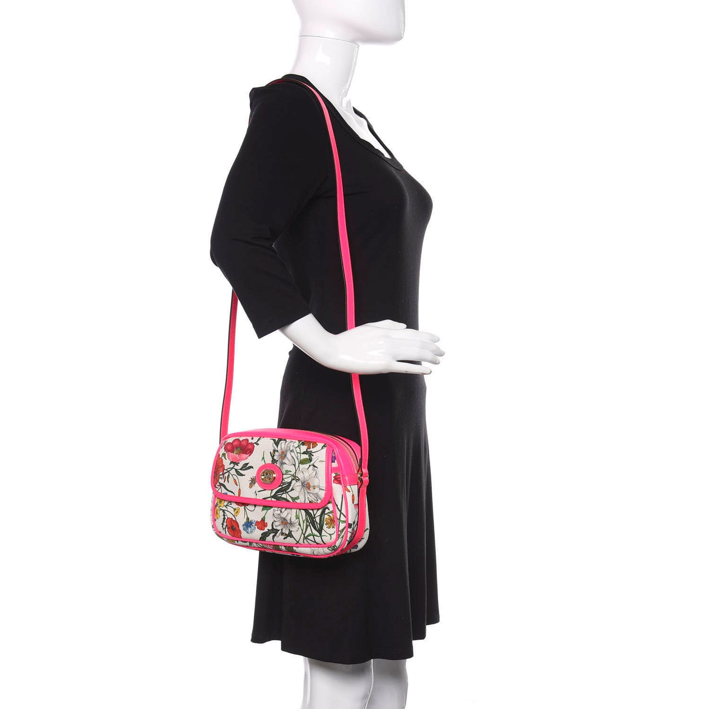 Canvas Flora Floral Shoulder Bag White Fuchsia Fluo