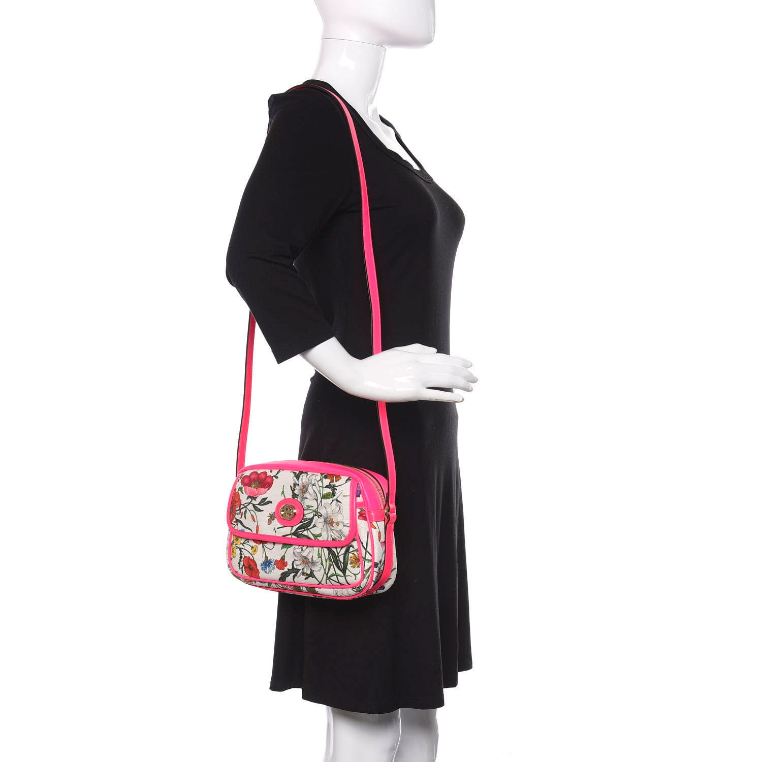 Gucci Canvas Flora Floral Shoulder Bag White Fuchsia Fluo 2 of 11