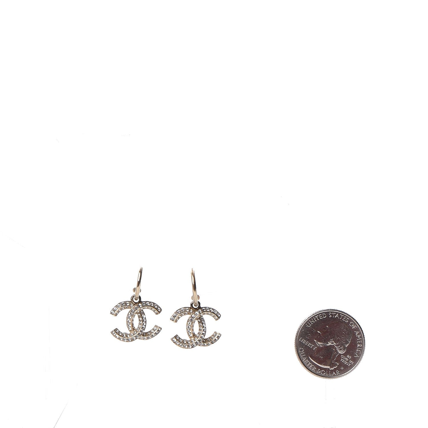 Chanel Crystal CC Dangle Earrings Gold 2 of 8
