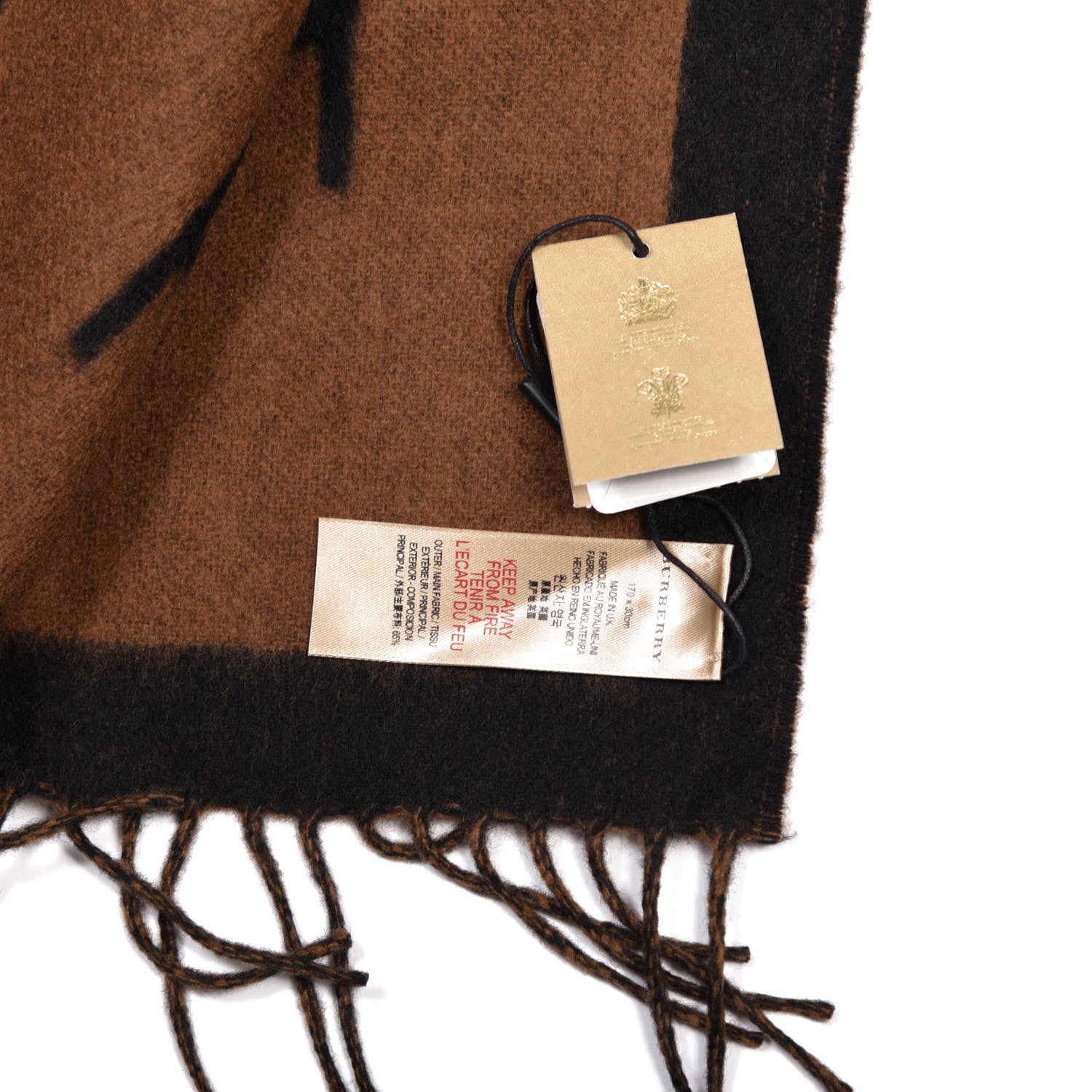 Burberry Wool Cashmere Logo Scarf Camel 4 of 4