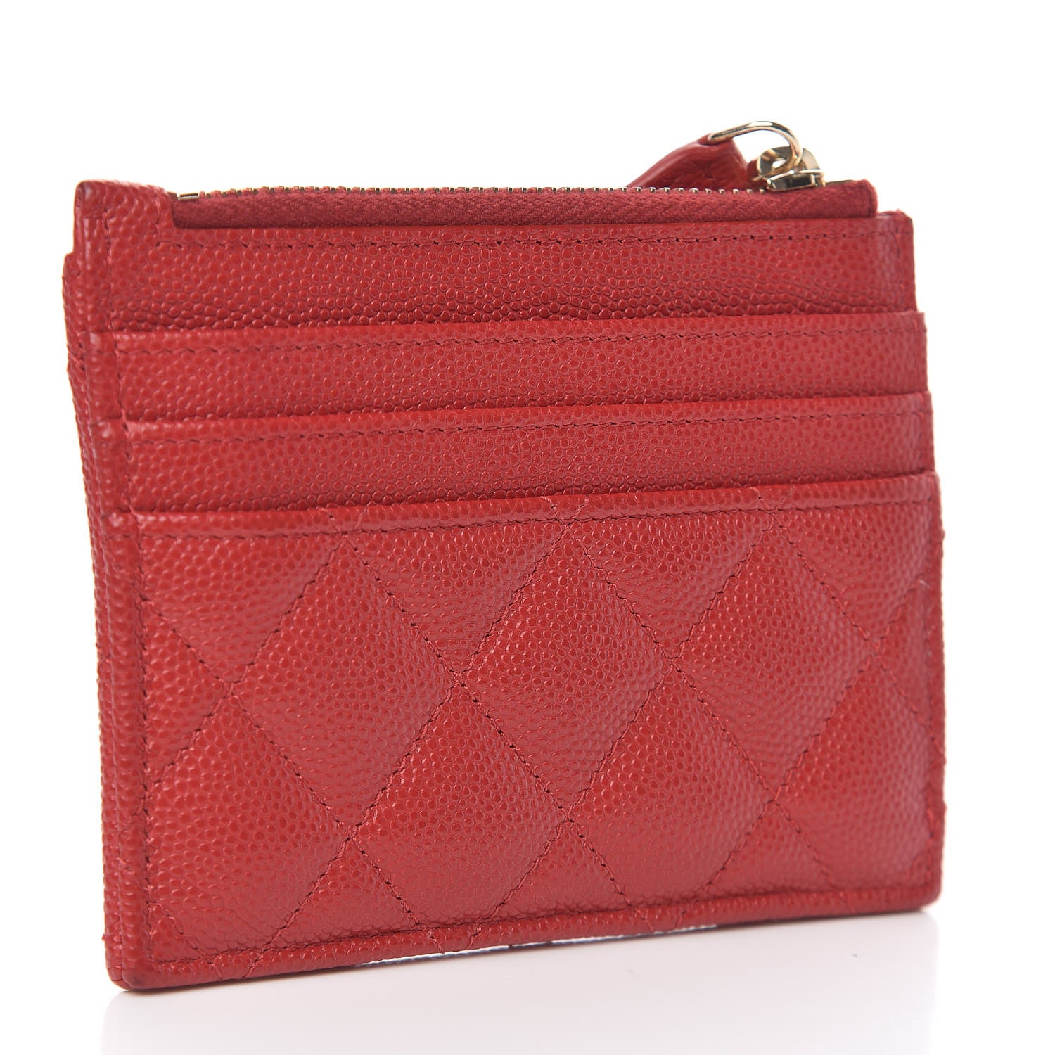 Chanel Caviar Quilted CC Zip Card Holder Red 3 of 8