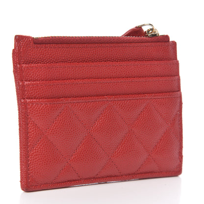 Chanel Caviar Quilted CC Zip Card Holder Red 3 of 8