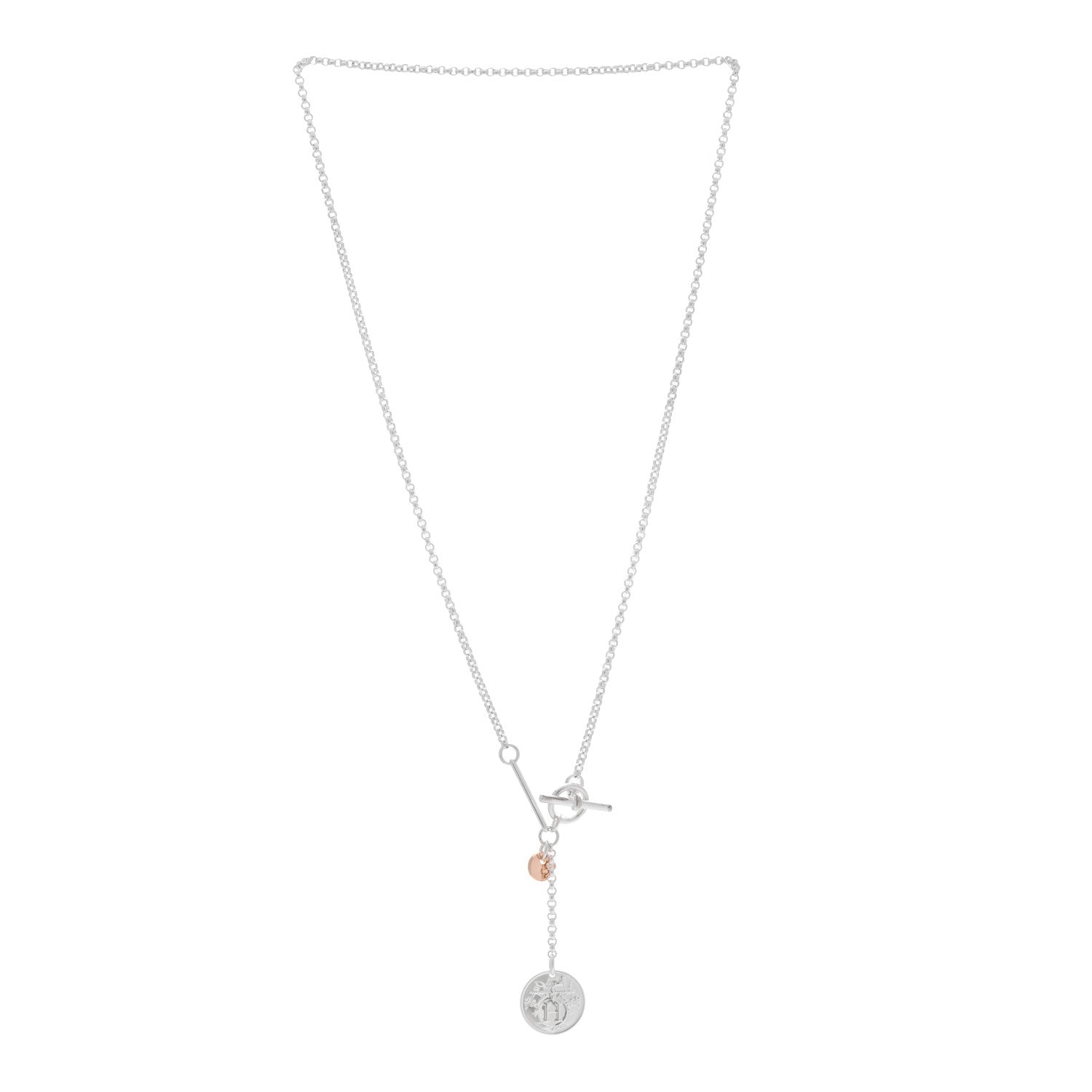 Hermes Sterling Silver 18K Rose Gold PM Ex-Libris Pendant Necklace 3 of 6