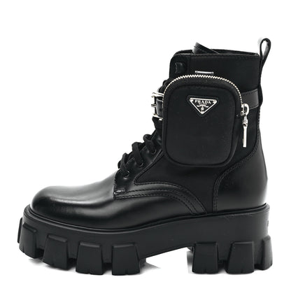 Prada Spazzolato Rois Nylon Metal Triangle Logo Monolith Pouch Pocket 55mm Boots 37 Black 1 of 10